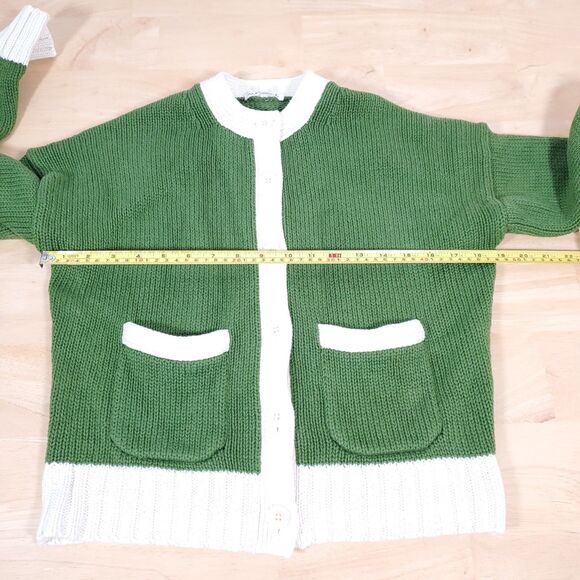 ALEX MILL Nico Tipped Cardigan Sz S Sweater Chunky Knit Green Ivory Cottagecore - Picture 3 of 10